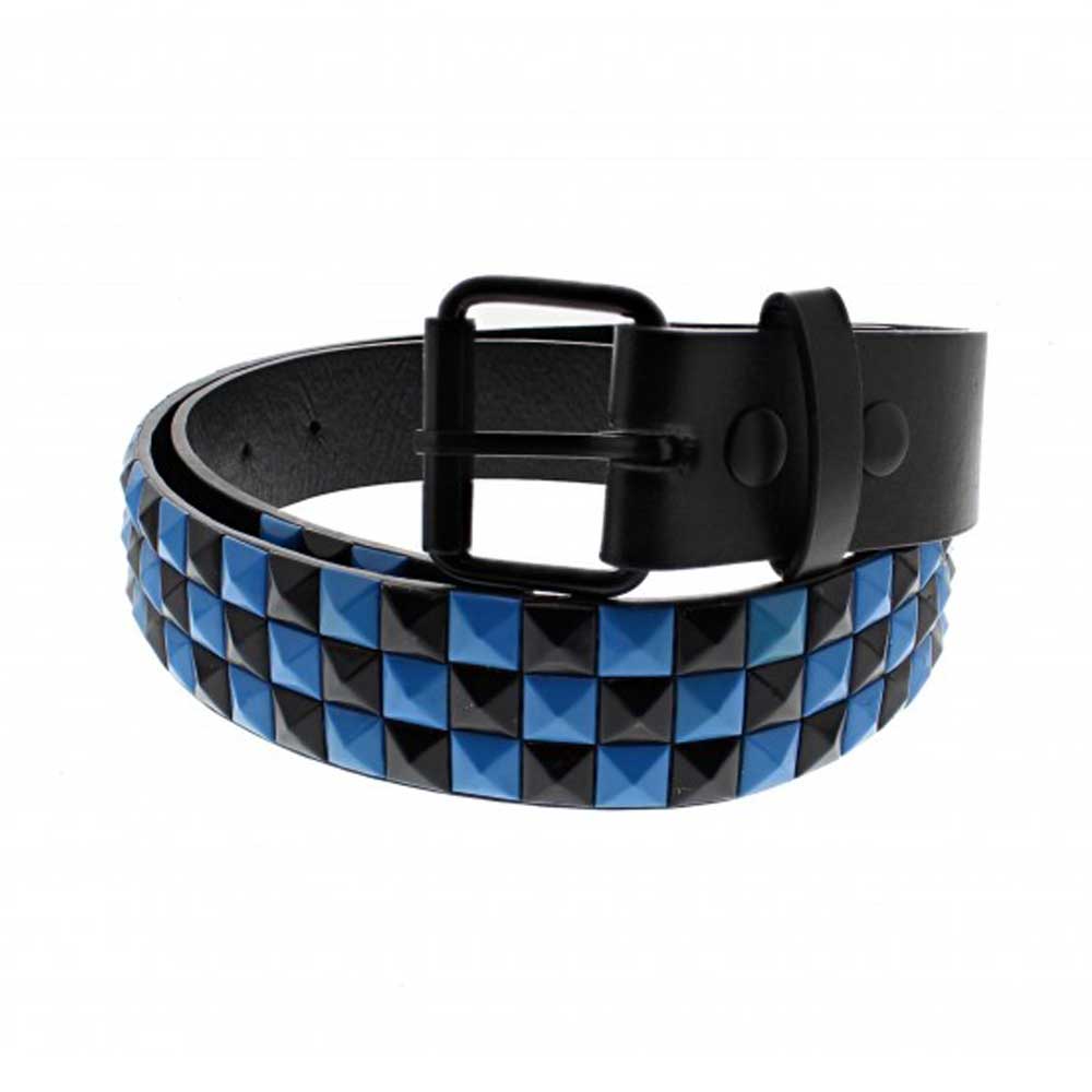Zac's Alter Ego - Chessboard 3-row pyramid studs Riem - Zwart/Turquoise